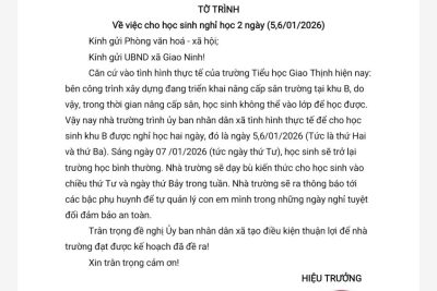 TRƯỜNG TIỂU HỌC GIAO THỊNH – THÔNG BÁO NGHỈ HỌC 2 NGÀY (05/01/2026, 06/01/2026) _KHU B